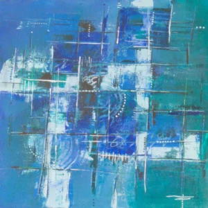 Œuvre originale Les carrés d'outremer, peinture acrylique, de Vanessa Drouhin - région de Montpellier